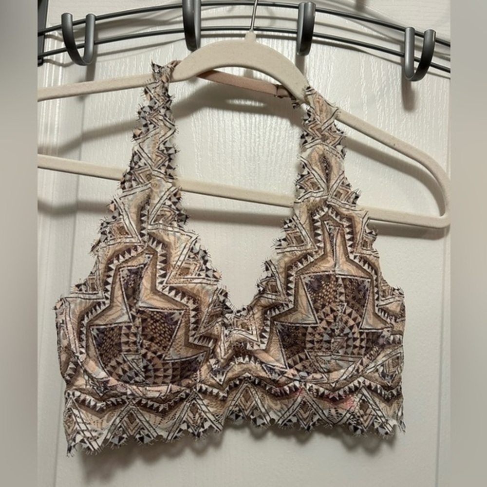 Victoria's Secret Pink lace bralette lightly lined Womens S Aztec halter bra EUC
